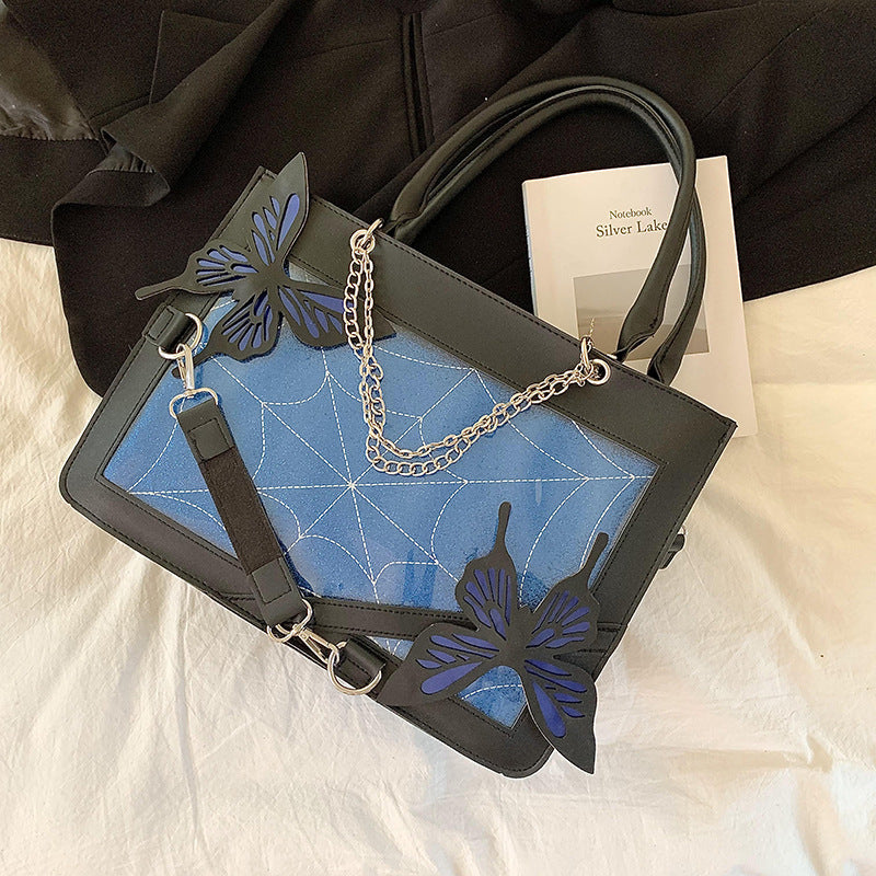 Gothic Butterfly Ita Bag - Dark Aesthetic Display Tote with Chain Details