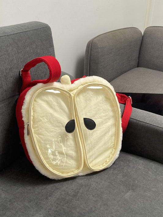 🍎 2025 Cute Apple Plush Itabag Backpack - Large Capacity, Fashionable, Versatile, Commuter Bag for Women