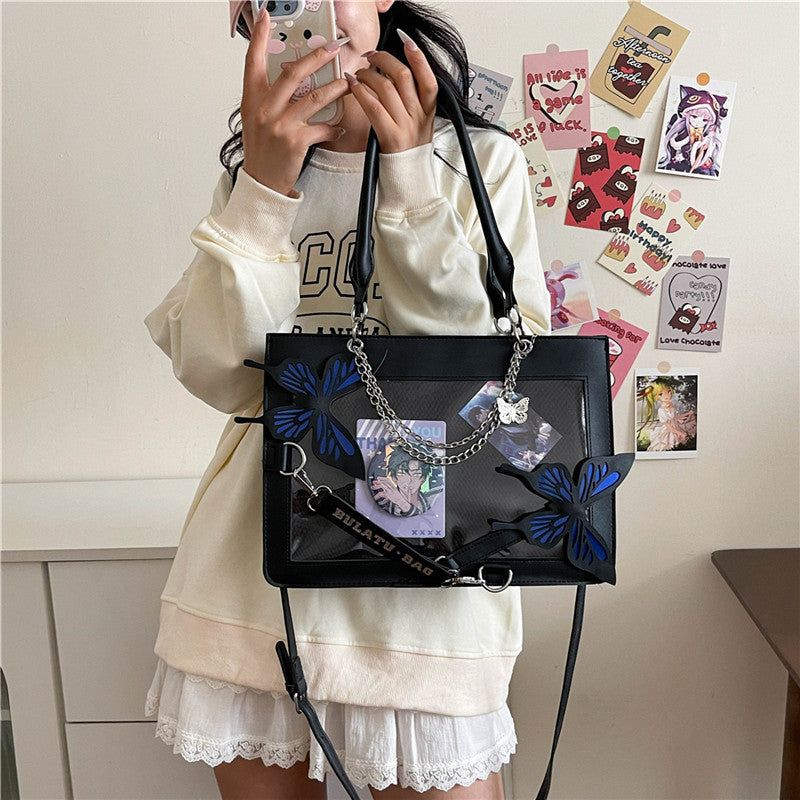 Gothic Butterfly Ita Bag - Dark Aesthetic Display Tote with Chain Details