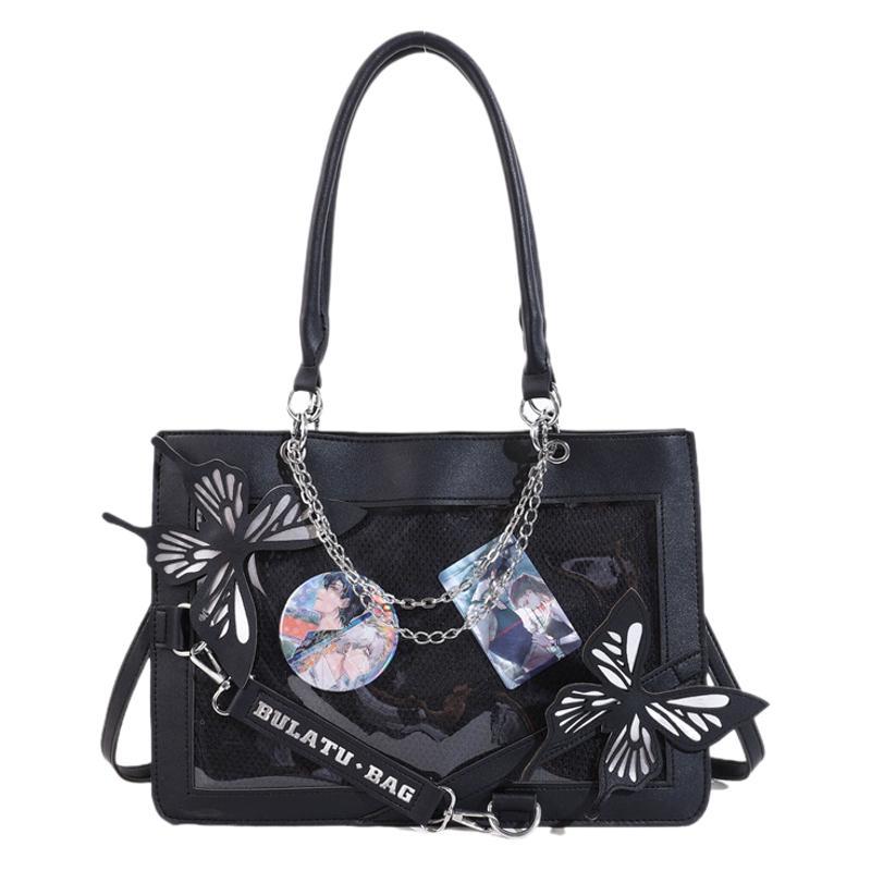 Gothic Butterfly Ita Bag - Dark Aesthetic Display Tote with Chain Details