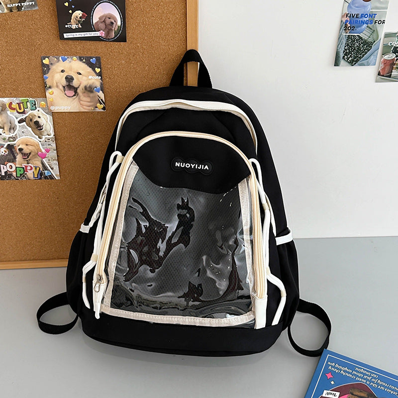 Kawaii Mesh Backpack with Plush Charm - Anime Aesthetic School Bag