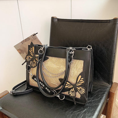 Gothic Butterfly Ita Bag - Dark Aesthetic Display Tote with Chain Details