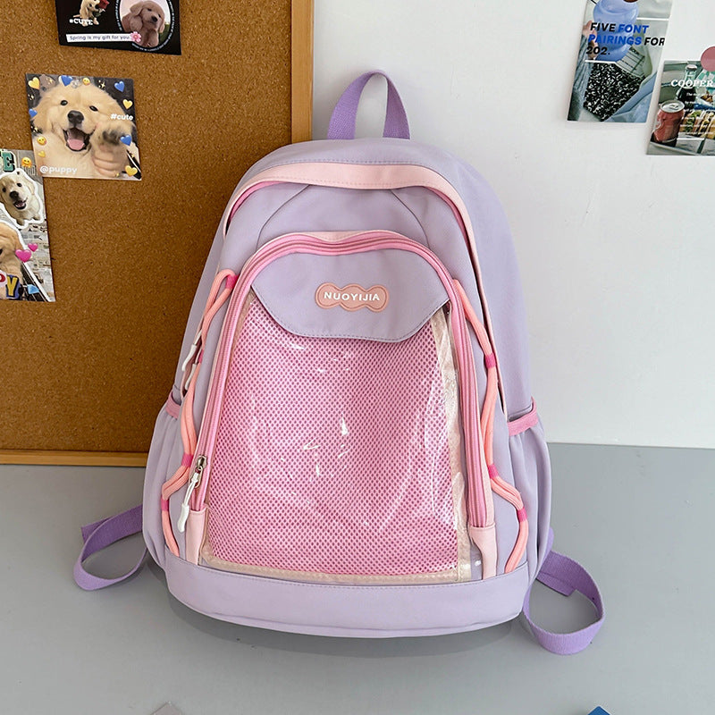 Kawaii Mesh Backpack with Plush Charm - Anime Aesthetic School Bag