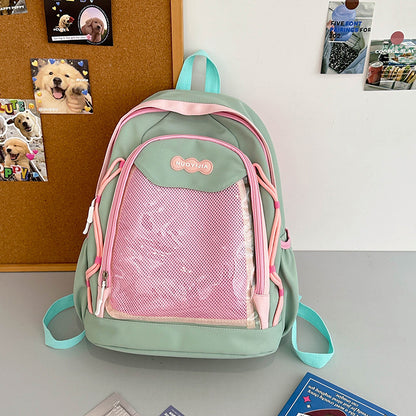 Kawaii Mesh Backpack with Plush Charm - Anime Aesthetic School Bag