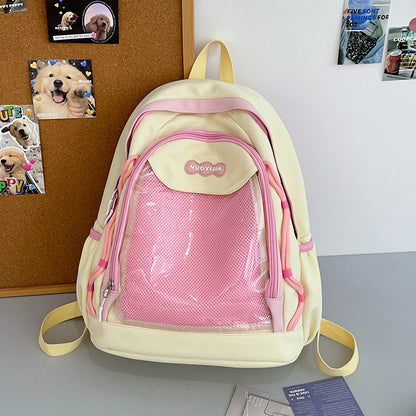 Kawaii Mesh Backpack with Plush Charm - Anime Aesthetic School Bag