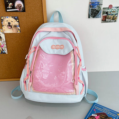 Kawaii Mesh Backpack with Plush Charm - Anime Aesthetic School Bag